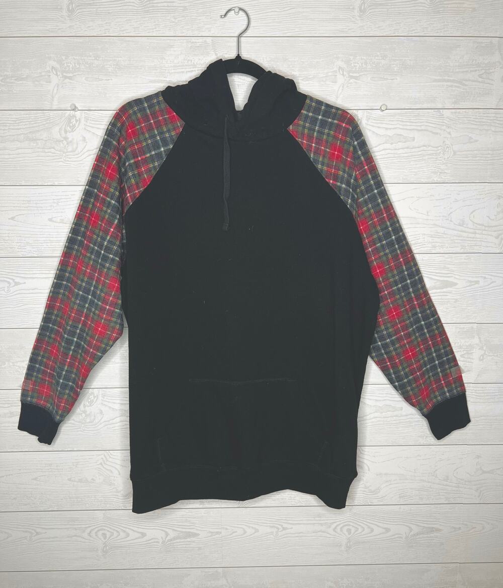 Torrid Fleece Flannel Hooded Sweatshirt Black Plaid Mixed Media size 2(2X)